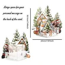 1 Stück Weihnachtsgrußkarte - 3D Winterwald Szene mit Tieren, handgemachtes Wintergeschenk