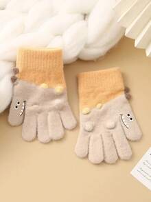 1双柔软保暖冬季手套，青少年针织抓绒五指手套 | 专为户外活动设计，四季舒适，柔软抓绒材质 - 恐龍分指手套 - 查看 4