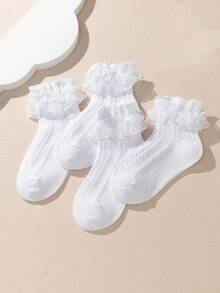 4 đôi tất cotton viền ren dành cho bé gái và trẻ nhỏ, tất trắng cho bé. - trắng - Xem 2
