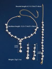 3 件/套时尚水钻项链、耳环、手链，适合日常或婚礼浪漫场合等。