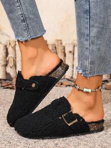 Boken 女士 2025 年春季新款厚底拖鞋，一脚蹬休闲乐福鞋 - 黑色 - 查看 4