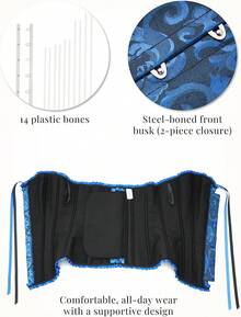 SZIVYSHI Corset Tops Women, Bustier Shapewear Lingerie, Lace Waist Push Up Bodysuit - 黑色和藍色 - 查看 5