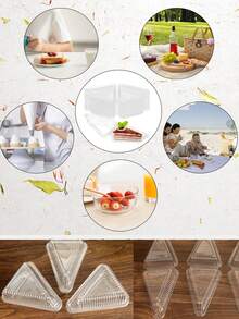 10/30/50/100pcs Transparent Individual Cake Boxes,5 Inches Hinged Lid Cheese Cake Container,Cake Slice Plastic Containers, Cake Carriers, Rectangle Cake Containers With Cover,Hand Washable Flip Top Cake Holders,Disposable Triangle Boxes - Multicolor - View 6