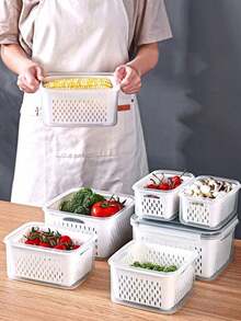 1 paquete, caja de almacenamiento de refrigerador de gran capacidad, cesta de drenaje de conservación fresca, organizador multifuncional sellado transparente, plástico PP, contenedor de almacenamiento frío de verduras, frutas, carnes, estantería de artículos varios de cocina, regalo de Navidad, almacenamiento de alimentos para el hogar