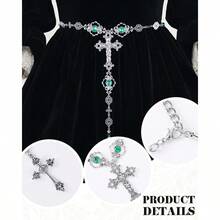 Renaissance Chain Belt For Women Vintage Gothic Medieval Belts Metal Celtic Fairy Waist Chain Belt For Halloween Party - Silver Cross - 查看 7