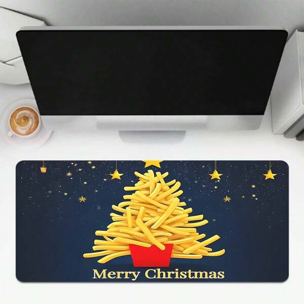 1pc Creative Christmas Themed Mouse Pad - Funny French Fries Christmas Tree With Golden Star Patterns, Non-Slip Rubber Base & Durable Textured Surface - Ideal Desk Accessory For Foodies & Christmas Enthusiasts, Gamers, Office & Home Use, Perfect Humorous Gift For Holiday Lovers & Festival Presents