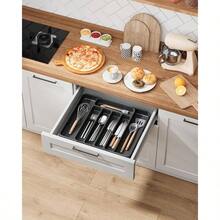 Cutlery Drawer Organiser Kitchen - Adjustable Cutlery Tray Effortless Utensil Sorting, Versatile Kitchen Storage Organisation Solution, 12.13x 1.54x 8.0713.90 Black - 中+黑色 - 查看 2