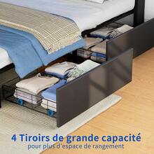 Upholstered Bed 140x190 Cm With 4 Drawers, With LED & USB, Storage Bed With Storage, 2 Person Bed, Metal Frame, Faux Leather, Grey - 查看 4