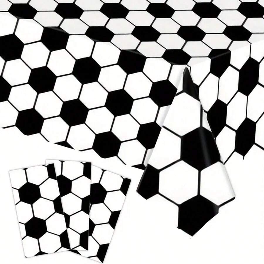 6 buc. față de masă de unică folosință pentru decorațiuni de petrecere, 137 * 274 cm / 54 * 108 inci, față de masă simplă cu model de fotbal alb-negru, potrivită pentru diverse petreceri tematice și decorațiuni de zi cu zi.