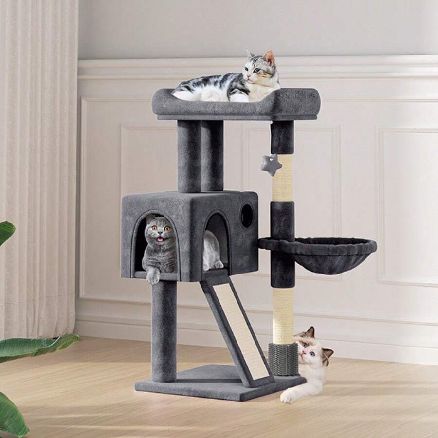 Cat Tree, 36 Inch Cat Tree Tower With Cat Condo, Small Cat Tower With Scratching Post & Sisal-Covered Scratching Board, Cat Climbing Tower With Hammock, Cat Tree For Indoor Cats - Dark Grey - View 1
