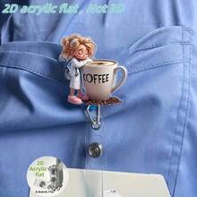 2D Flat Acrylic Nurse ID Badge Holder, 1pc, Coffee Pattern Design - Cute Cartoon Nurse And Coffee Cup Illustration, Durable ID Holder, Suitable For Teachers, Students, Doctors, Office Gifts, Christmas, New Year Gifts, Fun Gifts - Coffee Brown - View 9