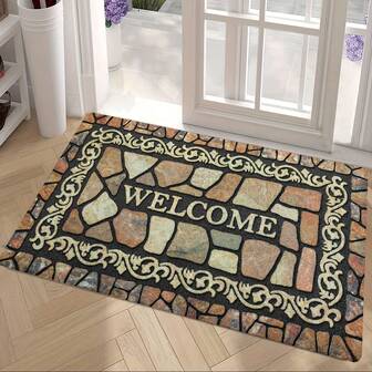 Durable Machine Washable Doormat - 1pc Welcome Carpet With Anti-Skid Backing And Easy Maintenance - Suitable For High Traffic Areas Outdoor And Indoor Decor Home Decor Room Decor Christmas Decor Kitchen Rug