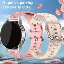 2 Sets Of Cute Floral Watch Straps With Soft Watch Straps Compatible With Samsung Band Galaxy Watch 4 Strap/Galaxy Watch 5 Strap, Galaxy Watch 3 Strap/Galaxy Watch Strap/Active 2 Strap, 20mm Soft Sports Strap Replacement For Women And Men (Strap Only) Without Watch