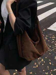 Korean Style Matte Tote Bag For Women, Large Capacity One Shoulder Underarm Vintage Commute Outing Daily Tote Bag, Back To School Season