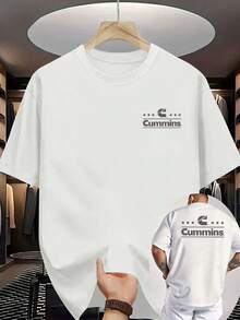 New 100% Cotton Men's Heavy Duty Cummins Graphic T-Shirt - Black Workplace Short Sleeve Top, Front And Back Print Breathable Knit Fabric, Suitable For Construction, Transportation, Manufacturing Industries - Machine Washable Crew Neck Summer Top, Trucker Apparel, Bold Print Design, Easy Care Blue Collar Worker Shirt - 白色 - 查看 2