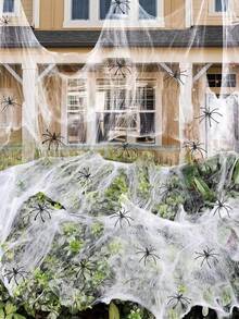 Halloween Decorations Artificial Spider Web Super Stretch Cobwebs With Fake Spiders Scary Party Scene Decor Horror House Props 20g /2000g - trắng - Xem 1