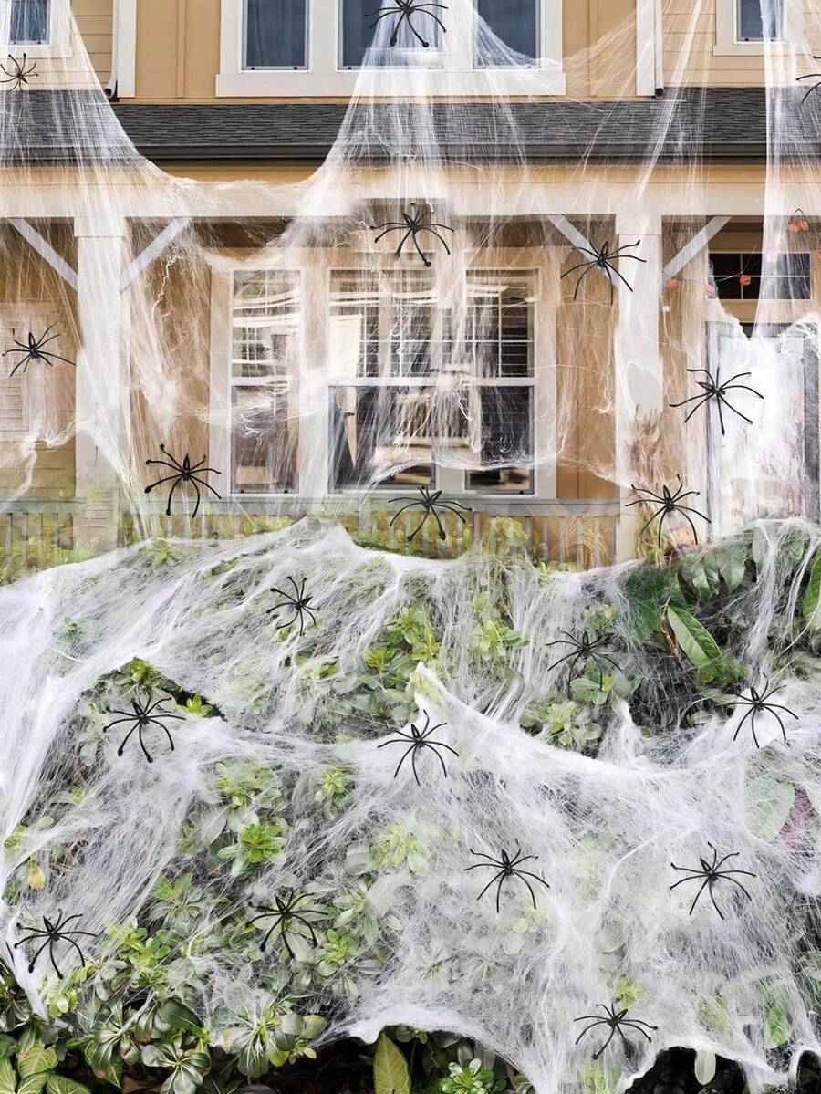 Halloween Decorations Artificial Spider Web Super Stretch Cobwebs With Fake Spiders Scary Party Scene Decor Horror House Props 20g /2000g - trắng - Xem 1