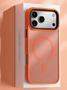 1pc Fashion Velvet Magnetic Starry Sky Orange Phone Case Compatible With Iphone 17 Pro Max, Apple 16, New 15, High-End 14, Minimalist Design For Men & Women, Silicone Full-Body Protective Cover - Orange - View 3