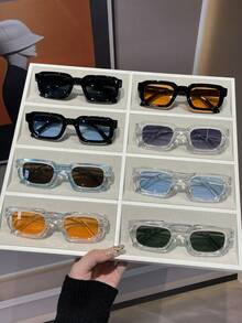 1pc Square Small Frame Unisex Fashion Glasses, Retro Minimalist High-End Fashion, Suitable For Tropical Beach Holidays, Gifts, Outdoor Activities, Golf, Street Photography, Beach Toys, Summer Beach Vacation, Outdoor, Travel - Black - View 23