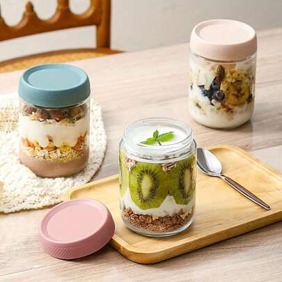 玻璃密封罐，适用于食品储存，非常适合存放茶叶、谷物、坚果、零食、咖啡豆、糖、糖果、香料、厨房用品和酸奶，便携式透明食品容器，厨房谷物储存罐，婚礼礼物、圣诞礼物、万圣节礼物（盖子颜色随机）