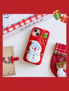 Cute Snowman On Red Background Cartoon Christmas Phone Case, Silicone Shockproof Cover Compatible With Apple 17/16/15/14/13/12 Pro Max