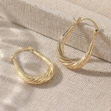 Vintage Gold Tone Hoop Earrings, Large Oval Shape, Hollow & Twisted Design