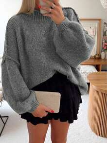 Plus SizeWomen's Autumn And Plus Size Winter Fashion Casual Plus Size Solid Color Round Neck Drop Shoulder Long Sleeve Sweater Pullover