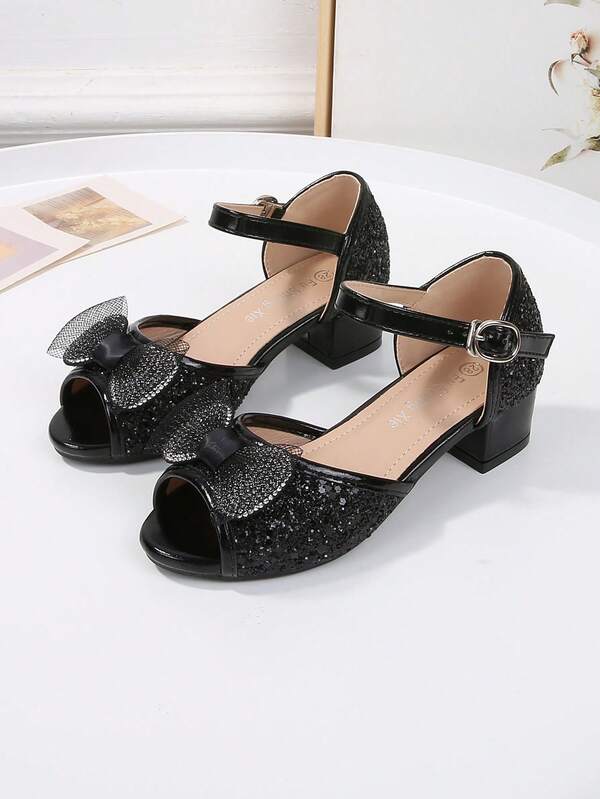 Girls' Fashion Elegant High-End Bow Party High Heel Sandals, Open Toe High Heel Sandals, Breathable And Lightweight Dress Shoes For Party, Performance, Banquet, Wedding, Round Toe High Heel Sandals