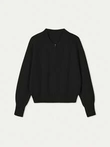 FOR BEAUTY Autumn And Winter New Solid Color Round Neck Zipper Knitted Cardigan Women's Top, Gentle Korean Elegant Casual Loose Lazy Style Versatile Suitable For Go Out Commuting Sweater Coat Autumn Women's Clothing New Year