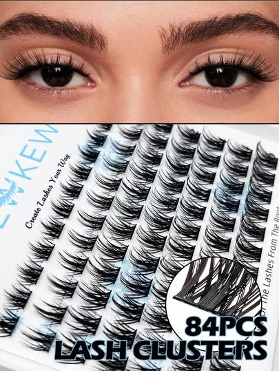 False Eyelashes Kit - 84 Clusters/48 Clusters, Natural Look, Beginner-Friendly, Reusable, C/D Curling, 10mm-13mm Lengths