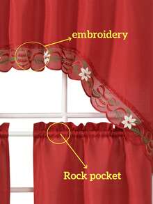 1 Set 100% Polyester Fabric Christmas Bell & Floral Embroidered European Style Curtains, Suitable For Kitchen, Window, Home Decor, Living Room, Wedding, Party - Multicolor - View 6