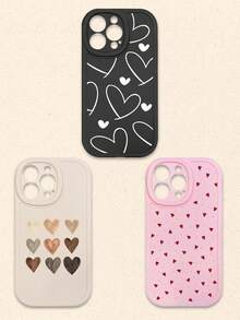 Casing Ponsel Silikon Motif Hati Hitam Putih Merah Muda 3pcs Aneka Warna, Kompatibel dengan iPhone & Galaxy Smartphone, Hadiah Musim Semi, Versi Internasional, Bukan Versi Domestik - MultiWarna - View 27