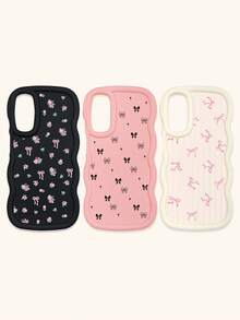 Black White Pink Bowknot Fashion Phone Cases 3pcs Dopamine Themed Wavy Edge Bowknot Pattern Phone Cases Compatible With IPhone & Galaxy Phones Spring Gift - Multicolor - View 32