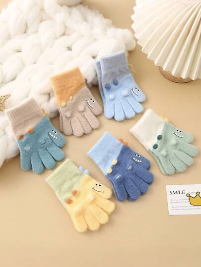 1Pair Soft Warm Winter Gloves, Youngsters' Knit Fleece Five-Finger Gloves | Designs For Outdoor Activities, All-Season Comfort, Cozy Fleece Material