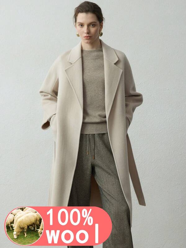 2025 New Fashion Women 100% Pure Wool Tweed Coat, Reversible Loose Belted Warm Wool Tweed Jacket