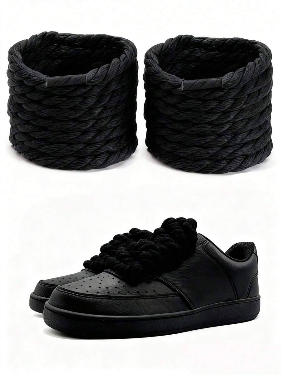 1pair Thick Rope Shoe Laces For Wide Round Chunky Shoelaces Replacement Strings For Sneakers(120cm/47.24inch) - Black - View 1