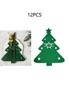 12 حامل أدوات المائدة على شكل شجرة عيد الميلاد، جيوب أدوات المائدة من الشعر الاصطناعي لديكور طاولة عيد الميلاد، ديكورات عيد الميلاد، هدايا عيد الميلاد، ديكور حفلة عيد الميلاد