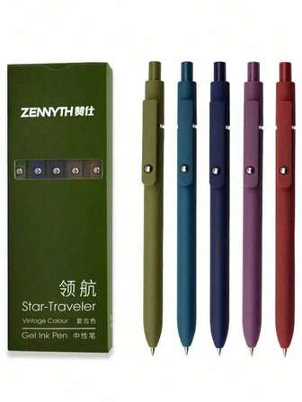 5pcs Mixed Color Gel Pen, Simple Portable Gel Rollerball Pen For Student, Writing, Painting Back To School