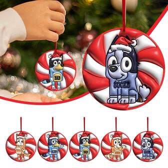  5 Packs Bluey Acrylic Christmas Ornaments - Christmas Tree Decorations & Car Rearview Mirror Hangers - Lightweight Acrylic, Easy To Hang (No - Non-Toxic, REACH-Compliant - Bluey Fan Christmas Gifts, Festive Home Decor, Holiday Car Interior Accessories, Christmas Tree Ornament Suppliesa