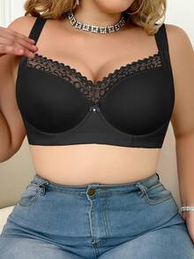 MIMILEMON 2 Pieces Plus Size Women's Bra Set - Black Sexy Lace, Anti-Sagging, Versatile Comfortable Fit - Multicolor - View 5