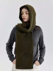 1 szt. Damski, jednokolorowy, dzianinowy szalik z kapturem i kominem, ciepły i przyjazny dla skóry, uniwersalny, do noszenia w biurze lub na randkach na świeżym powietrzu, odpowiedni na jesień/zimę