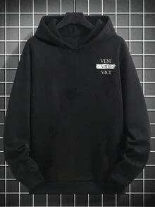 Men's Oversized Figure Graphic Thermal Lined Hoodie Sweatshirt, Street Style For Autumn/Winter, Long Sleeve Top - Black - View 8