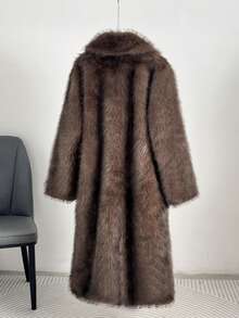 1pc Women Faux Fur Long Coat, Solid Color Fuzzy Fleece Jacket Suitable For Daily Wear In Winter