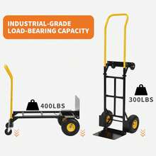 Convertible Cart - Converts From A 2-Wheel Cart To A 4-Wheel Cart For Easy Transport And Mobility, 400 LB Capacity,Suitable For Moving Heavy Items In Warehouses, Offices, Homes, And Shopping Areas.  Convertible Hand Truck - Heavy Duty 2-In-1 Hand Cart Dolly | 400LB Capacity Dolly Cart With Wheels With 4 Non-Flat Wheels | For Moving, Warehouse, Office, Grocery, Garden & Industrial Use - Màu vàng - Xem 5