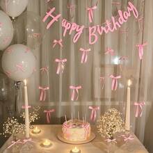 11 piezas Conjunto de decoración de pared con moños rosas, incluye 10 piezas de lazos de cinta + 1 pieza de corona de cumpleaños, adecuado para fiesta bohemia DIY, eventos con tema de ballet, perfecto para boda y sesión de fotos en el dormitorio