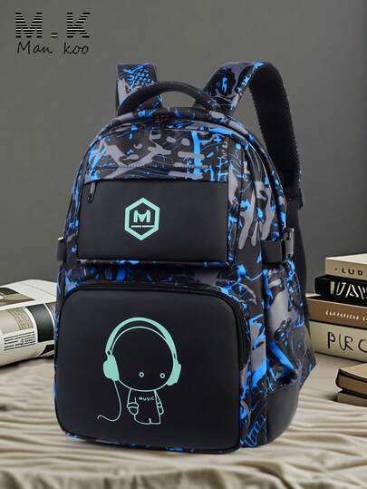 Cartoon New Backpack, Music Artist, Camouflage, Large Capacity Backpack For Teenagers, Multi-Compartment Backpack, Multi-Functional Practical Leather Backpack (Back To School Season)