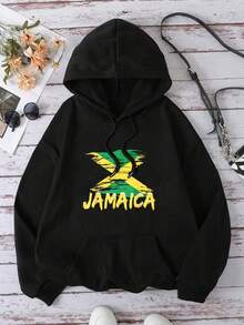 Womens Graphic Oversized Hoodies, Long Sleeve Pocket Pullover, Sweatshirts Fall Fashion 2025 Pullover Letter Print Winter Clothes, Suitable For Parties, Outdoor Activities, And Leisure, Jamaica Flag Design With Green Yellow And Black Colors ,Gift For Women, Size S-3XL - màu đen - Xem 2