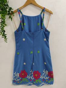 Plain  Dress With Fake - Royal Blue - View 2