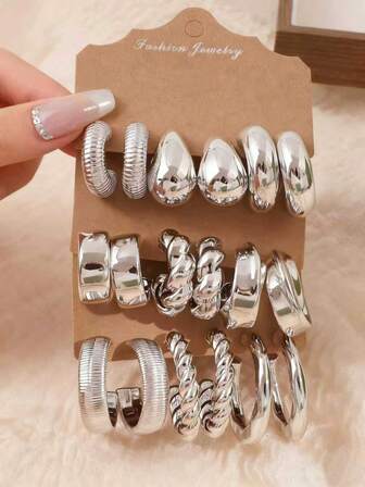 Set de 6 a 18 piezas de pendientes versátiles de gota de agua plateada en forma de C de CCB, adecuado como regalo para familiares y amigos