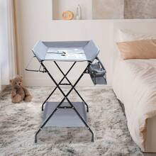 Premium Foldable Baby Diaper Changing Table With Storage Basket, Bottom Shelf & Side Rack, Safety Strap & Anti-Roll Rail, Height-Appropriate Design For Back Pain Relief, Dark Grey - Dark Grey - View 3